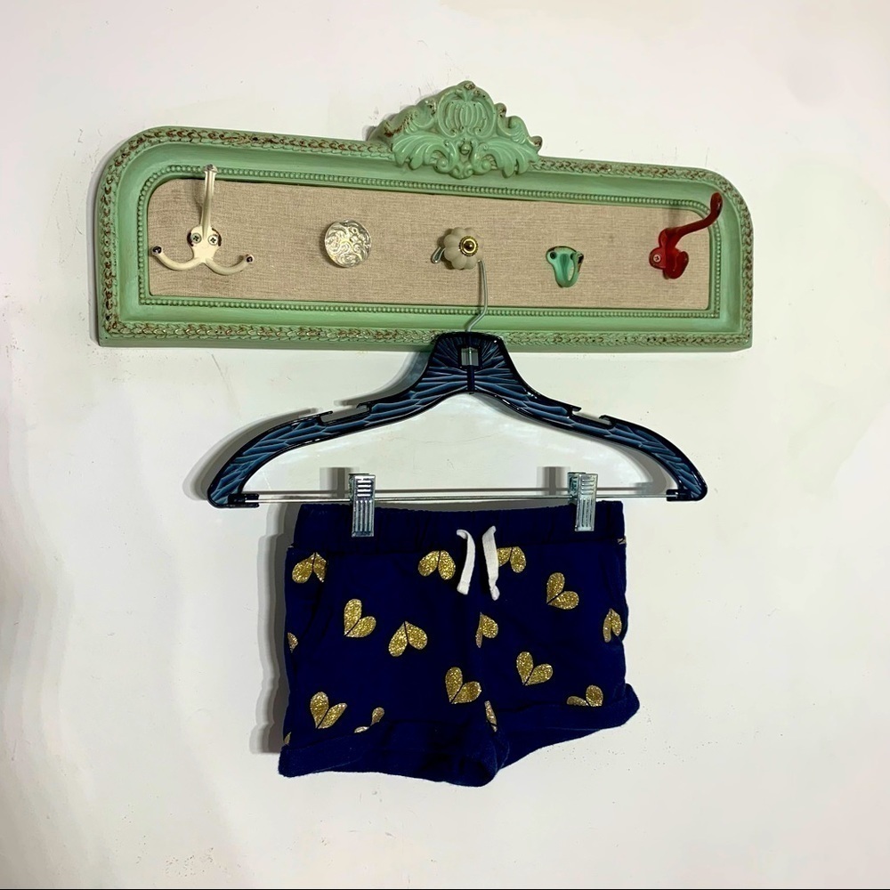 Oshkosh blue navy gold glitter heart casual cuffed cotton pull on shorts